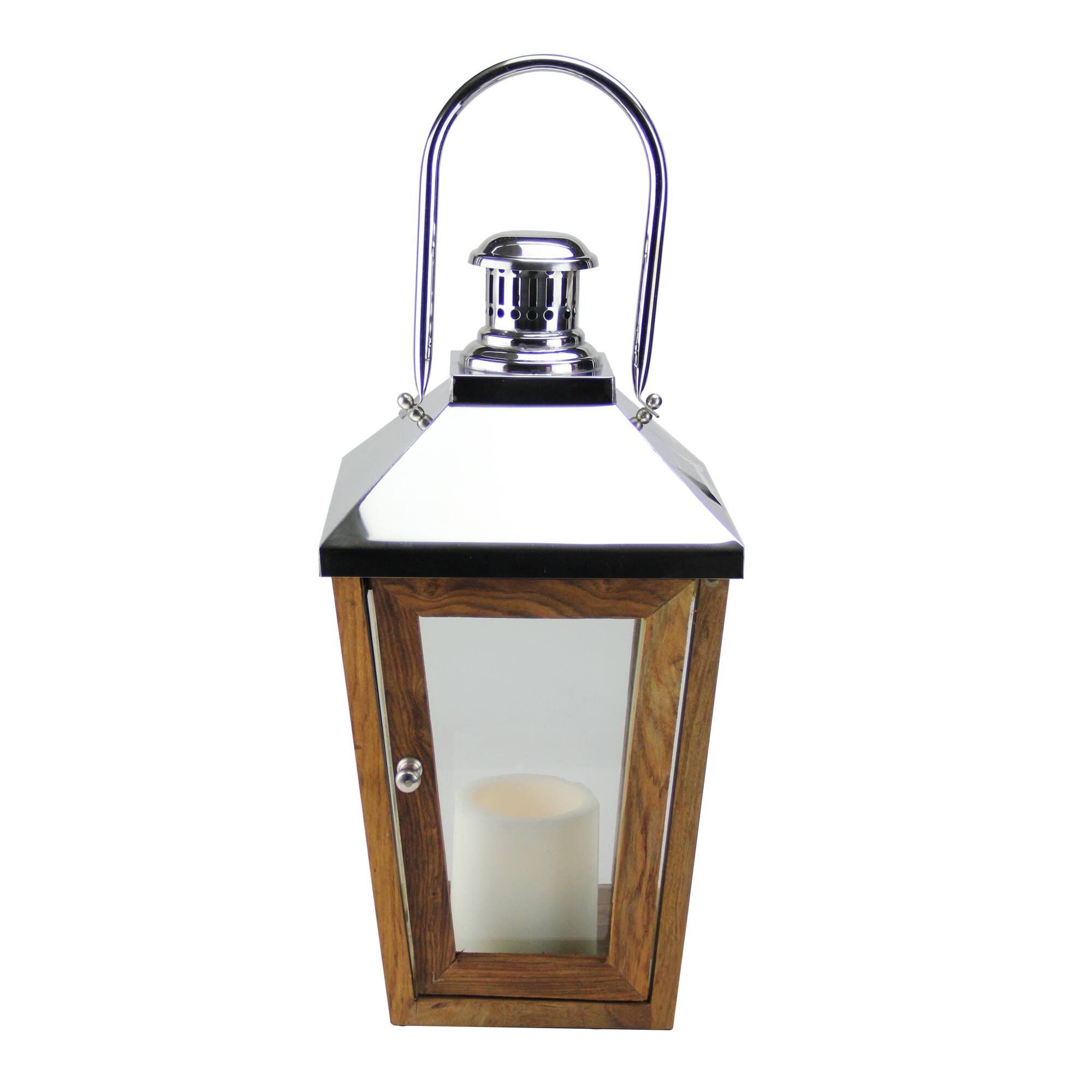 24.75" Beach Day Stainless Steel & Sheesham Wood Lantern